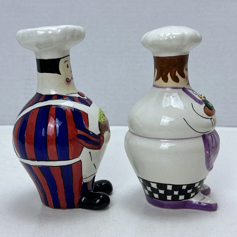 Vintage Mr & Mrs Chef Salt & Pepper Shakers Porcelain Hand Painted